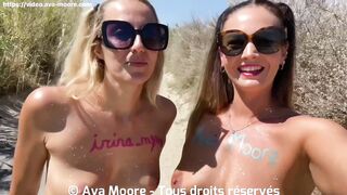 Ava Moore - With Irina_Mym, we get covered in cum by a crowd on a beach [Flokossama]