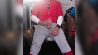 JockDad87 jerks his big cock in his baseball gear.